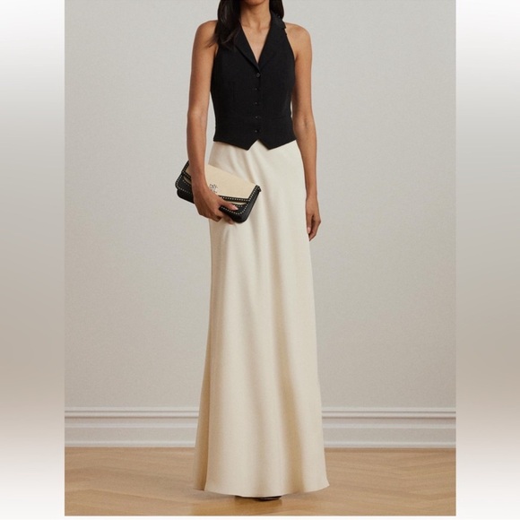 NEW Lauren Ralph Lauren Sleeveless Charmeuse Gown Black and Cream Maxi Dress - Picture 1 of 15